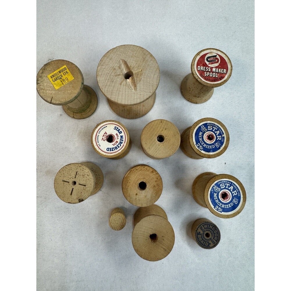 Vintage Wooden Thread Spools Lot of 12 American Thread Co STAR Windsor Braid